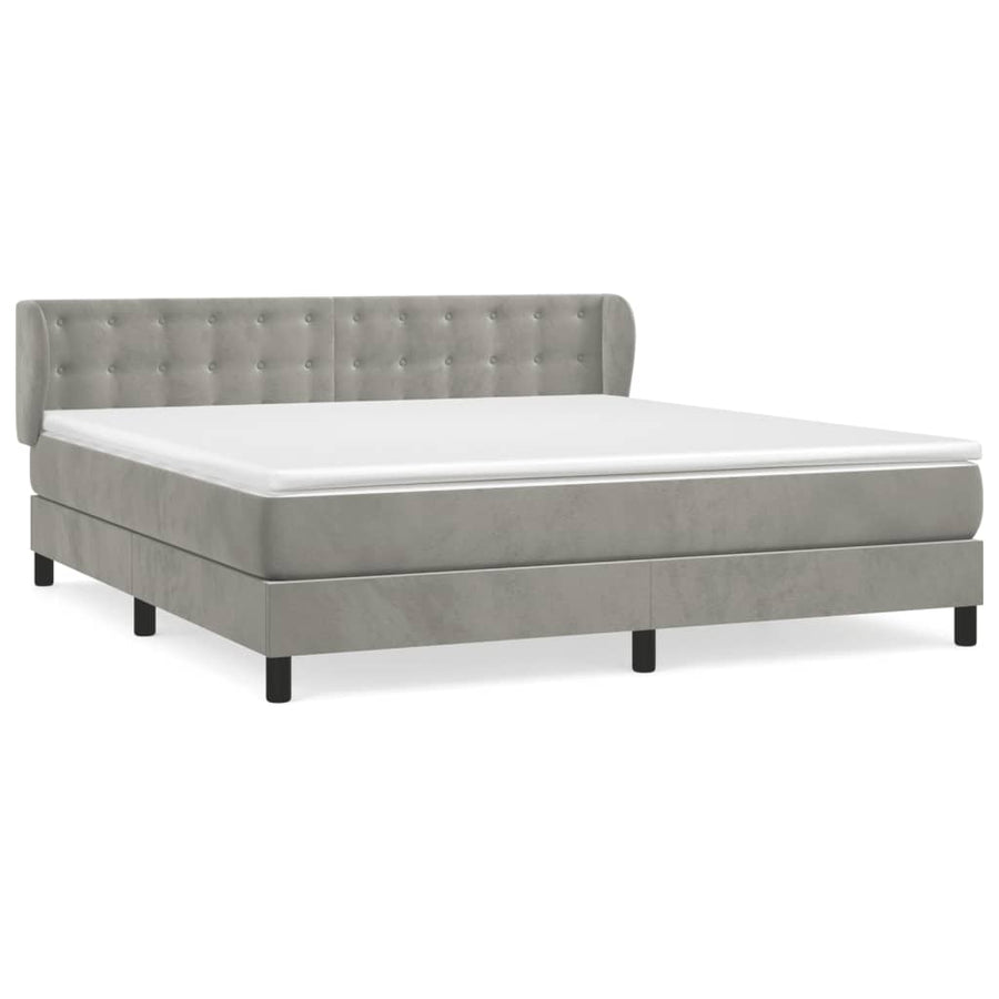 Boxspring Met Matras Fluweel Lichtgrijs 160 x 200 cm Knopen