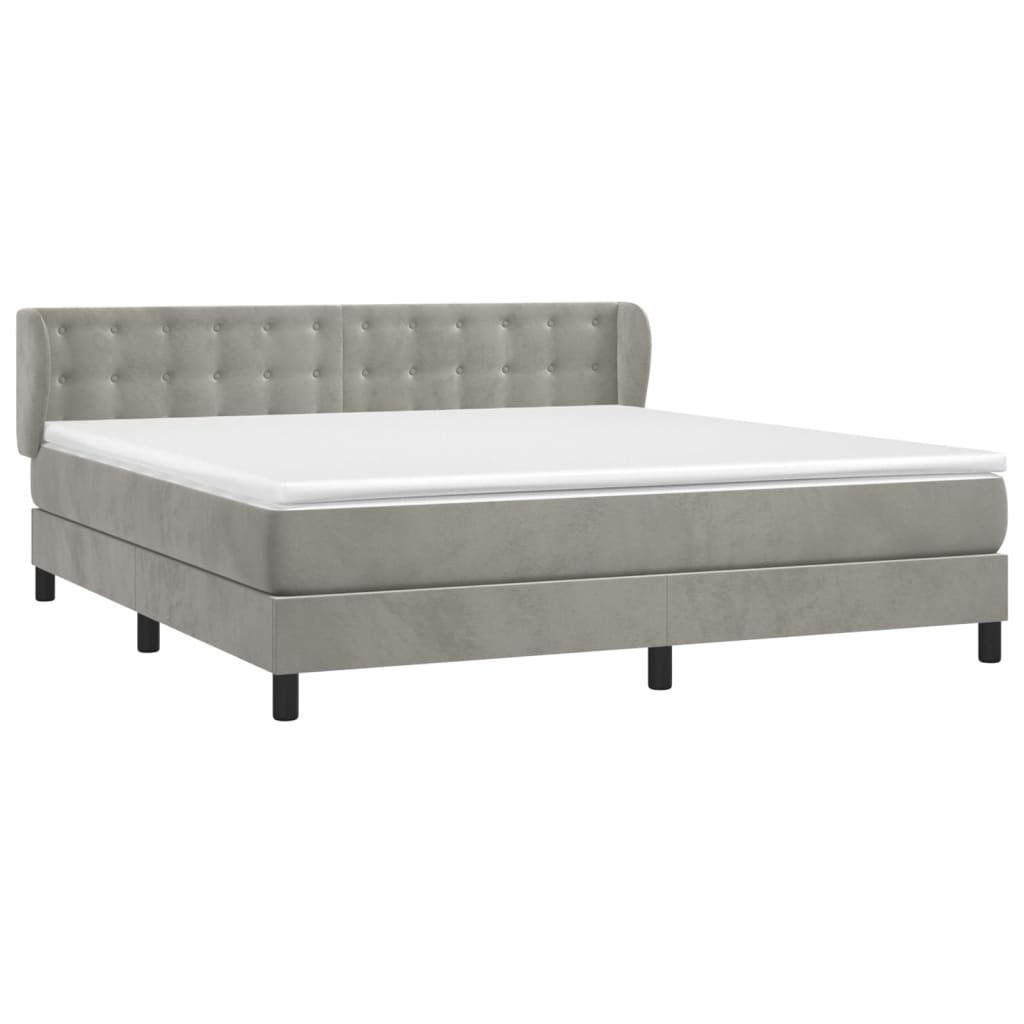 Boxspring Met Matras Fluweel Lichtgrijs 160 x 200 cm Knopen