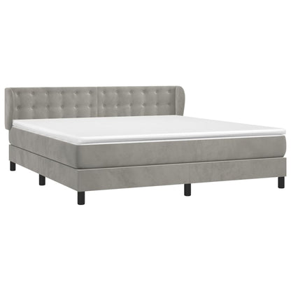 Boxspring Met Matras Fluweel Lichtgrijs 160 x 200 cm Knopen