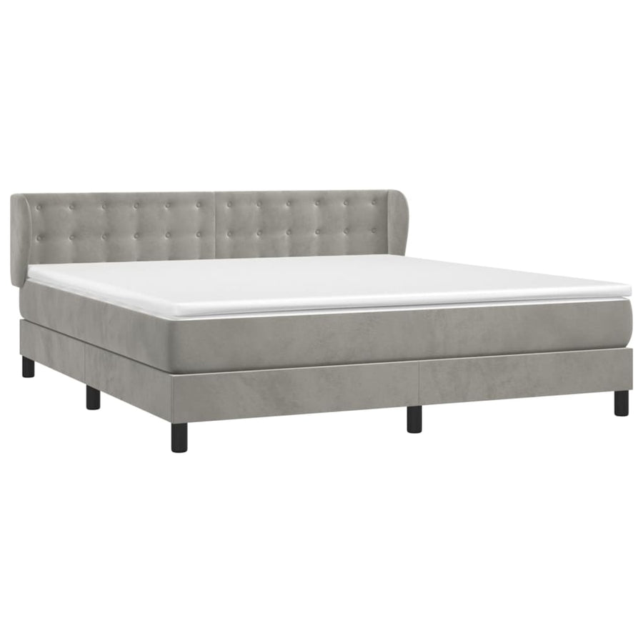 Boxspring Met Matras Fluweel Lichtgrijs 160 x 200 cm Knopen
