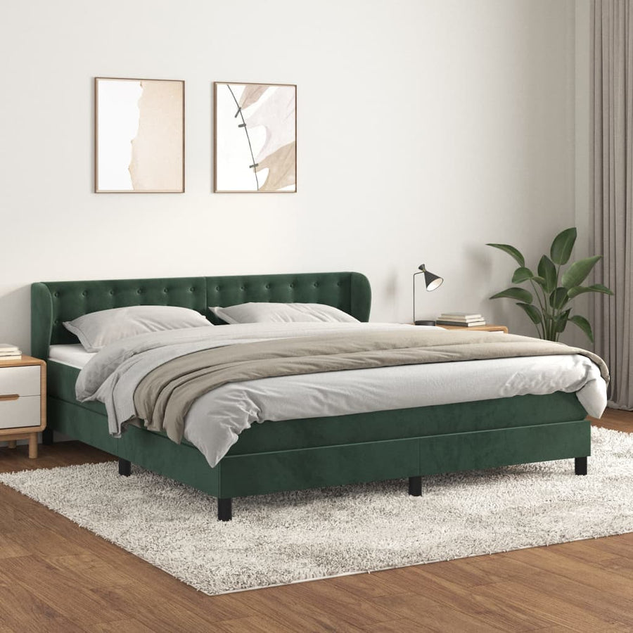 Boxspring Met Matras Fluweel 160 x 200 cm Donkergroen