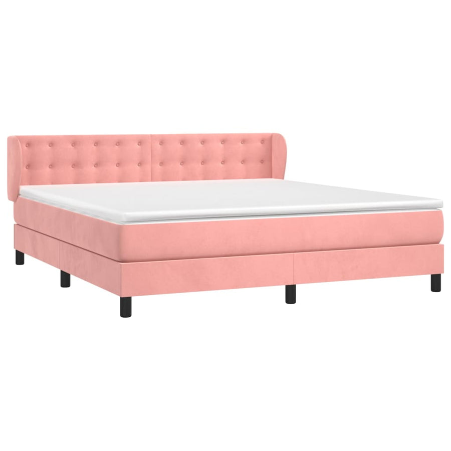 Boxspring Met Matras Fluweel Roze 160 x 200 cm Knopen
