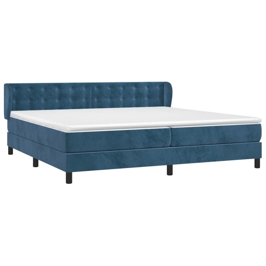 Boxspring Met Matras Fluweel Donkerblauw 200 x 200 cm Knopen