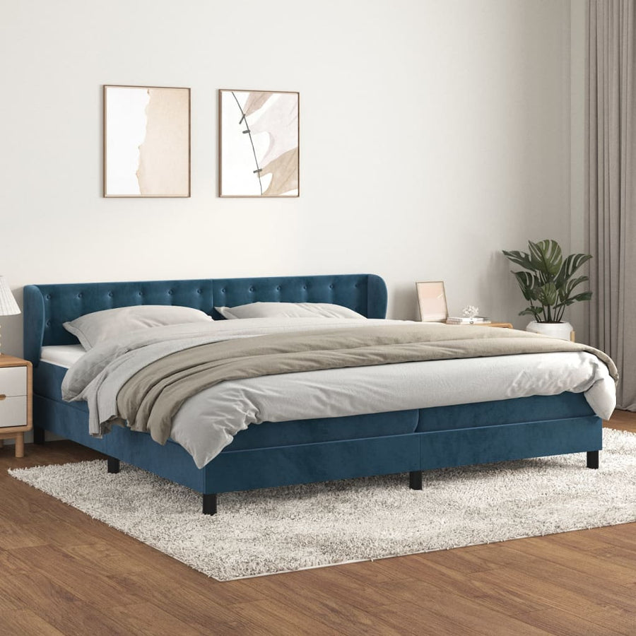 Boxspring Met Matras Fluweel Donkerblauw 200 x 200 cm Knopen