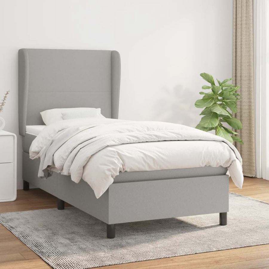 Boxspring Met Matras Stof Lichtgrijs 90 x 190 cm Effen ontwerp