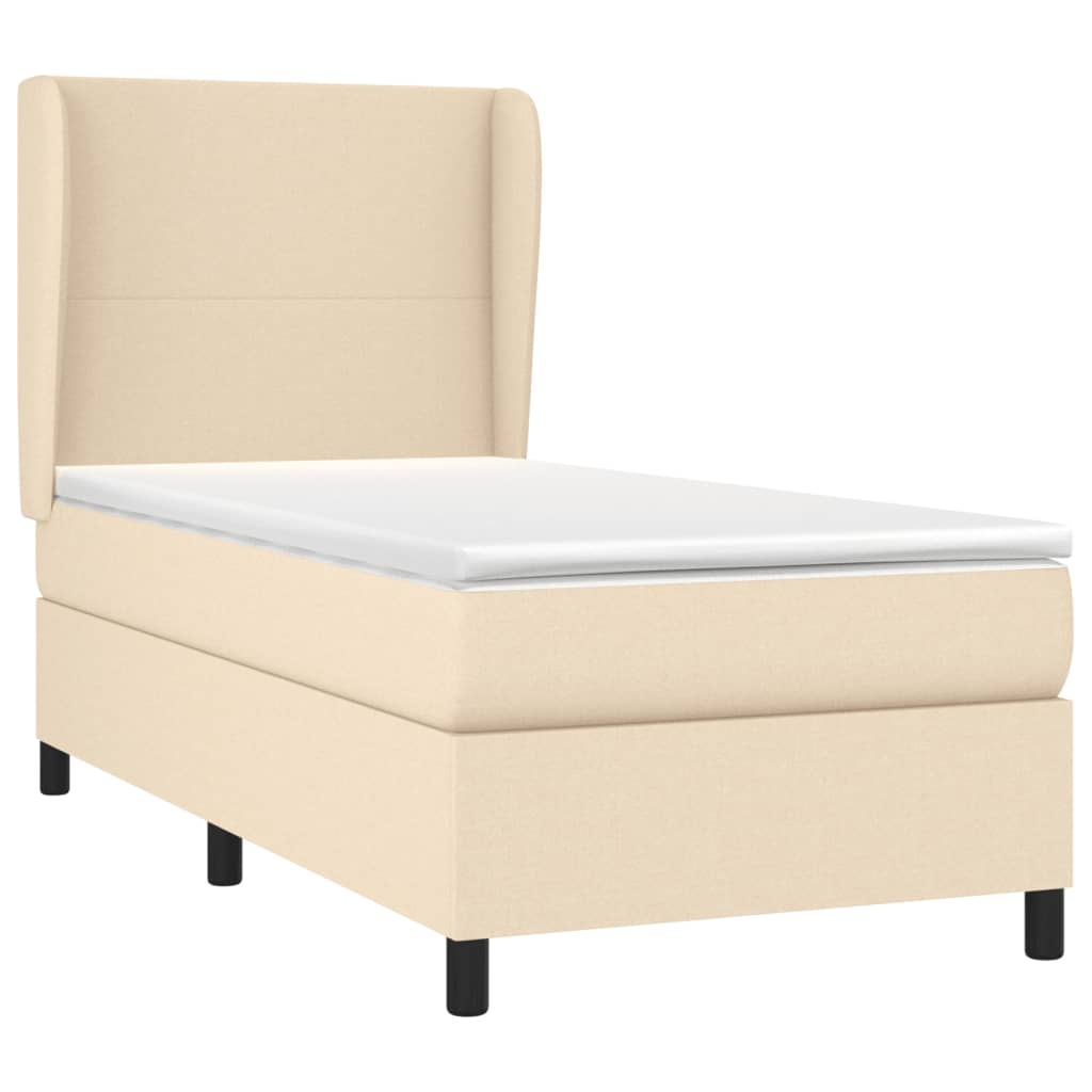 Boxspring met matras stof crèmekleurig 90x190 cm 90 x 190 cm Effen ontwerp