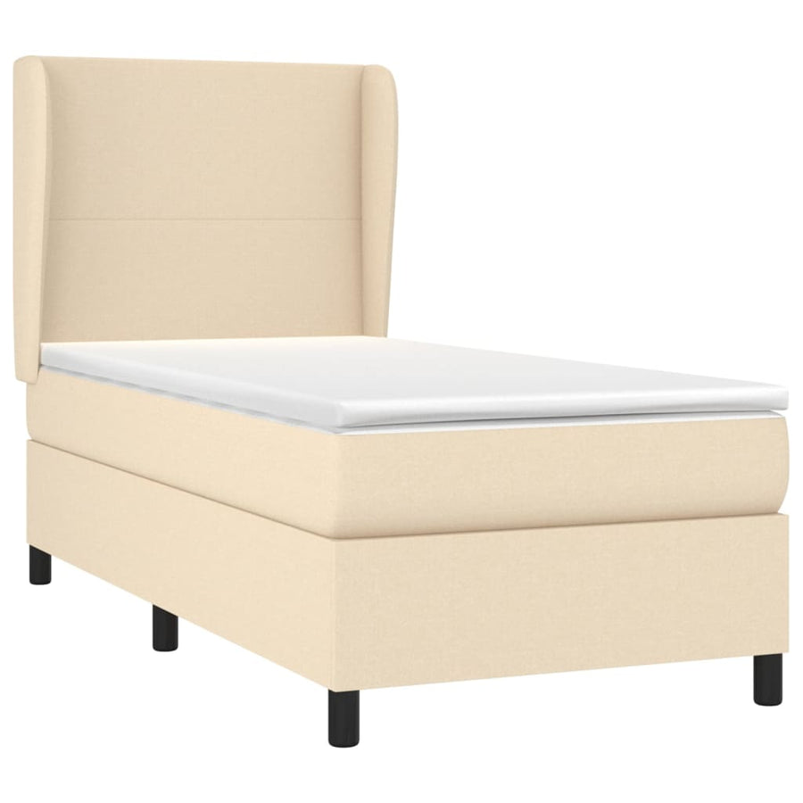 Boxspring met matras stof crèmekleurig 100x200 cm 100 x 200 cm Effen ontwerp