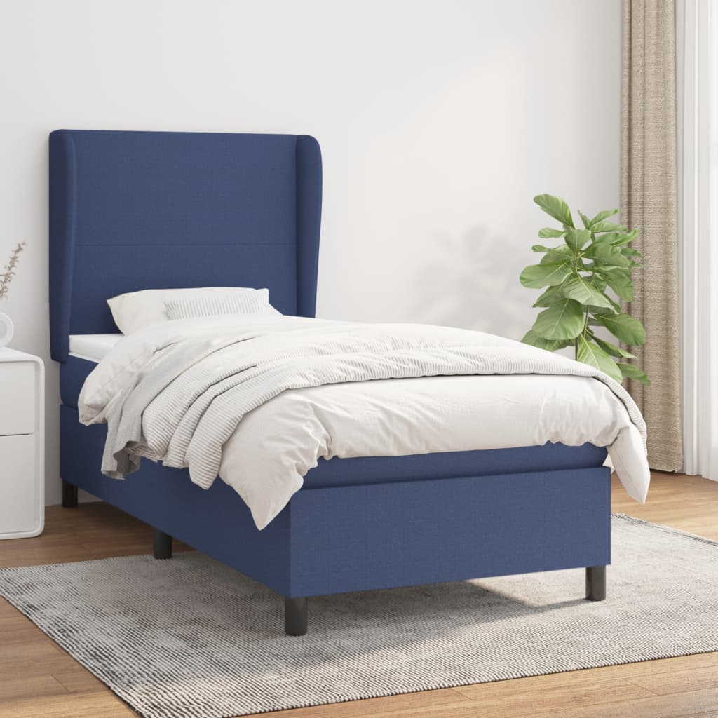 Boxspring met matras stof blauw 100x200 cm