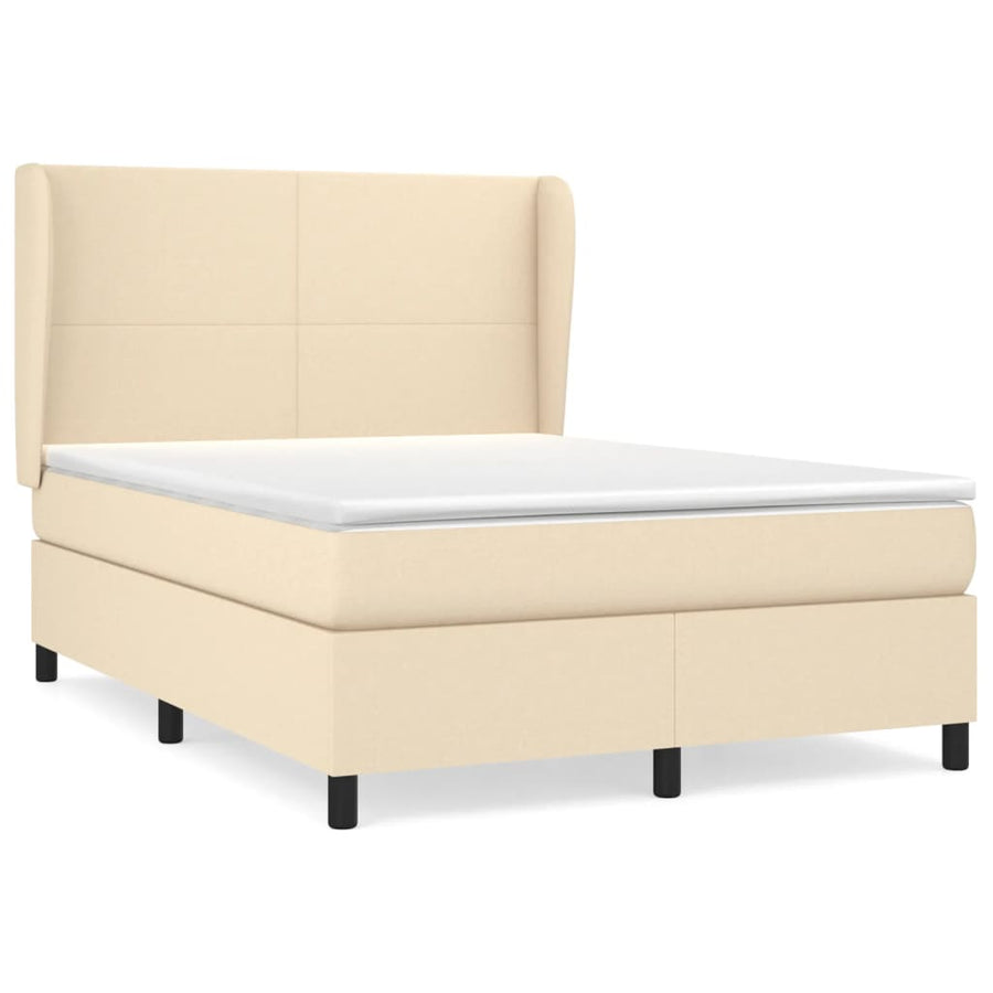 Boxspring met matras stof crèmekleurig 140x190 cm 140 x 190 cm Effen ontwerp