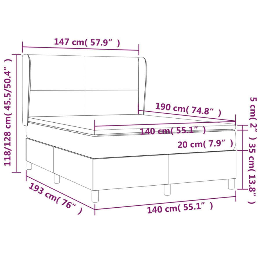 Boxspring met matras stof blauw 140x190 cm 140 x 190 cm Effen ontwerp