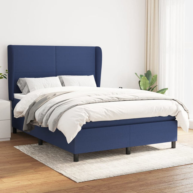 Boxspring met matras stof blauw 140x190 cm 140 x 190 cm Effen ontwerp