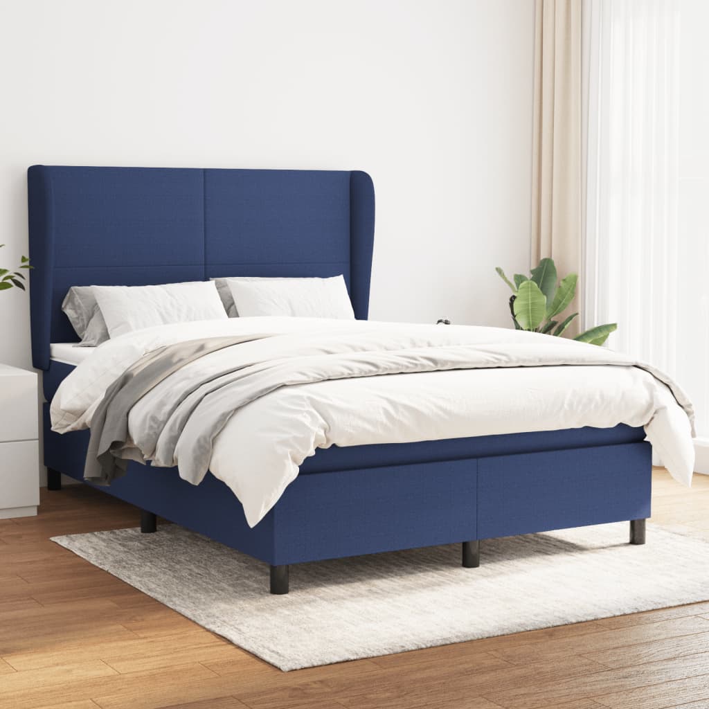 Boxspring Met Matras Stof Blauw 140 x 200 cm Effen ontwerp