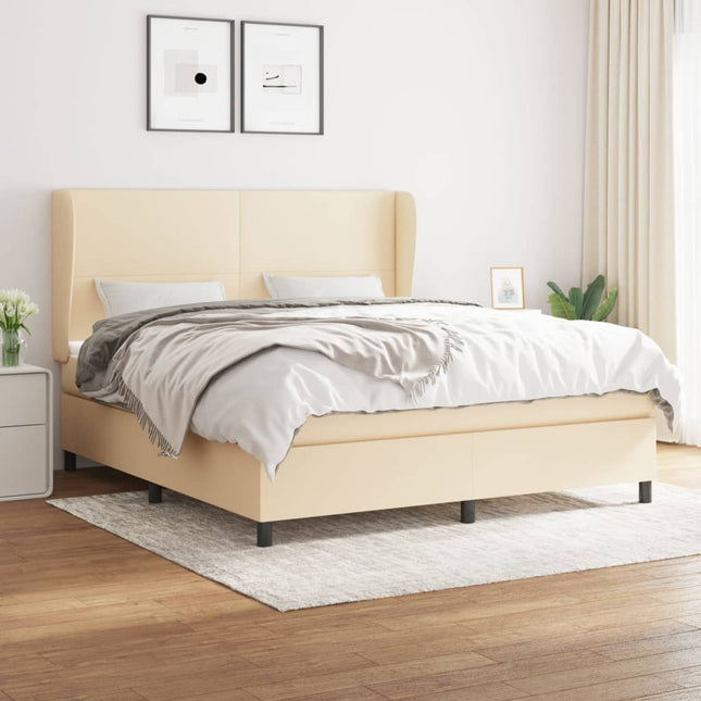 Boxspring Met Matras Stof Kleurig Crème 160 x 200 cm Effen ontwerp