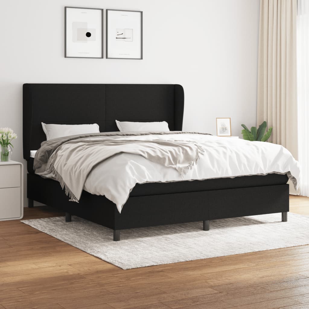 Boxspring Met Matras Stof Zwart 180 x 200 cm Effen ontwerp