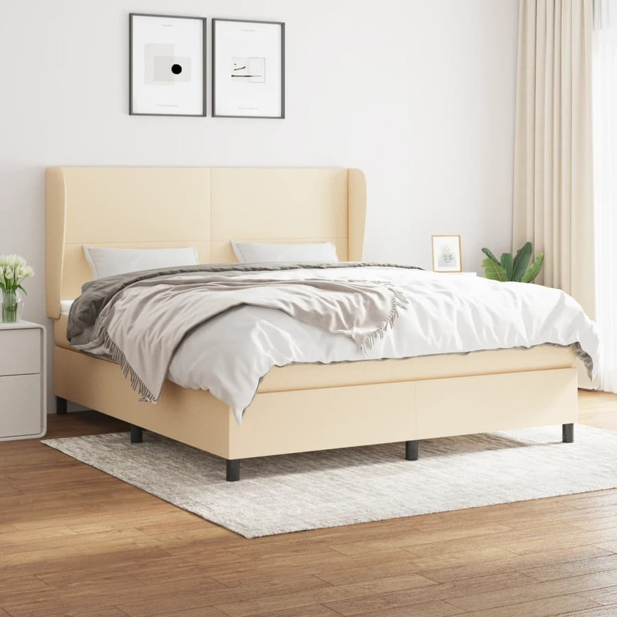 Boxspring Met Matras Stof Crèmekleurig 180X200 Cm 180 x 200 cm Effen ontwerp