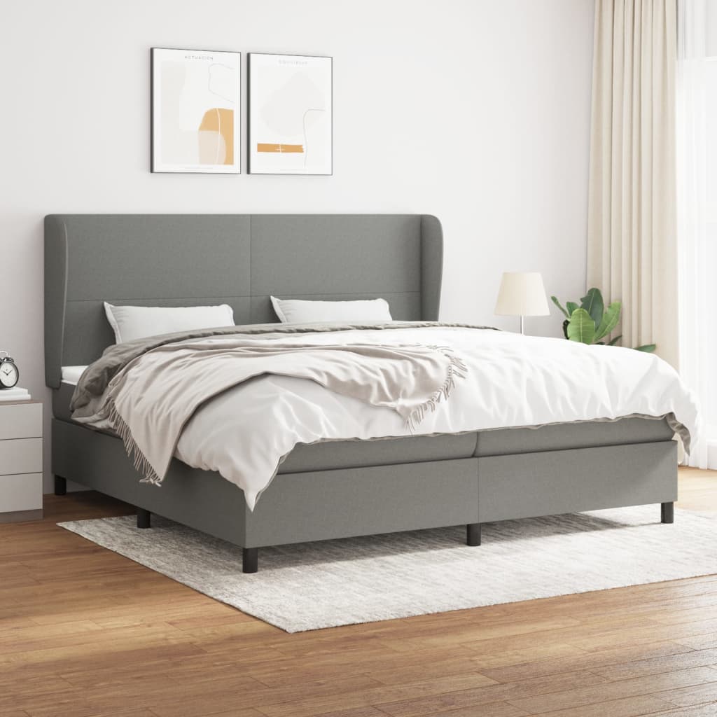 Boxspring Met Matras Stof Donkergrijs 200 x 200 cm Effen ontwerp