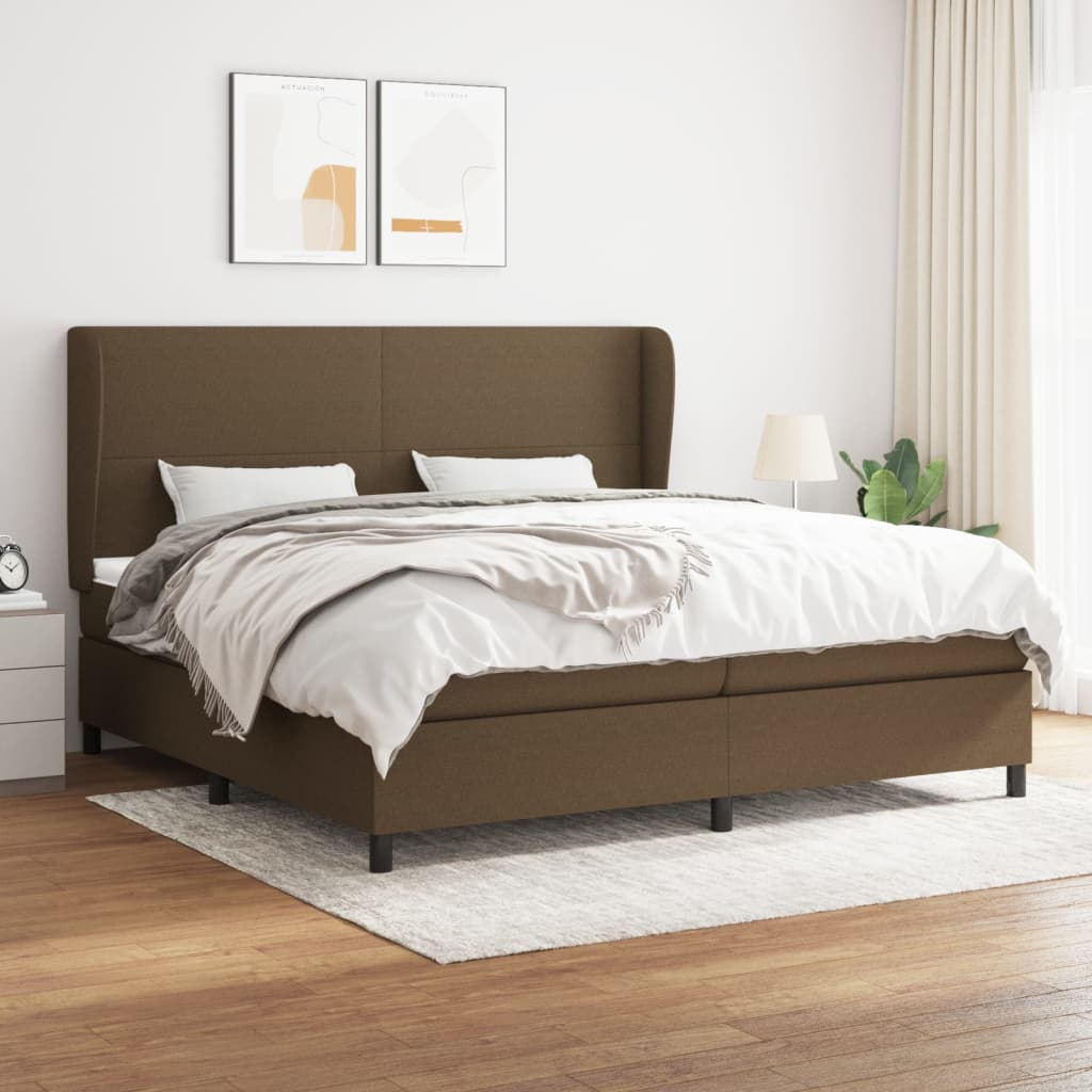 Boxspring Met Matras Stof Donkerbruin 200X200 Cm 200 x 200 cm Effen ontwerp