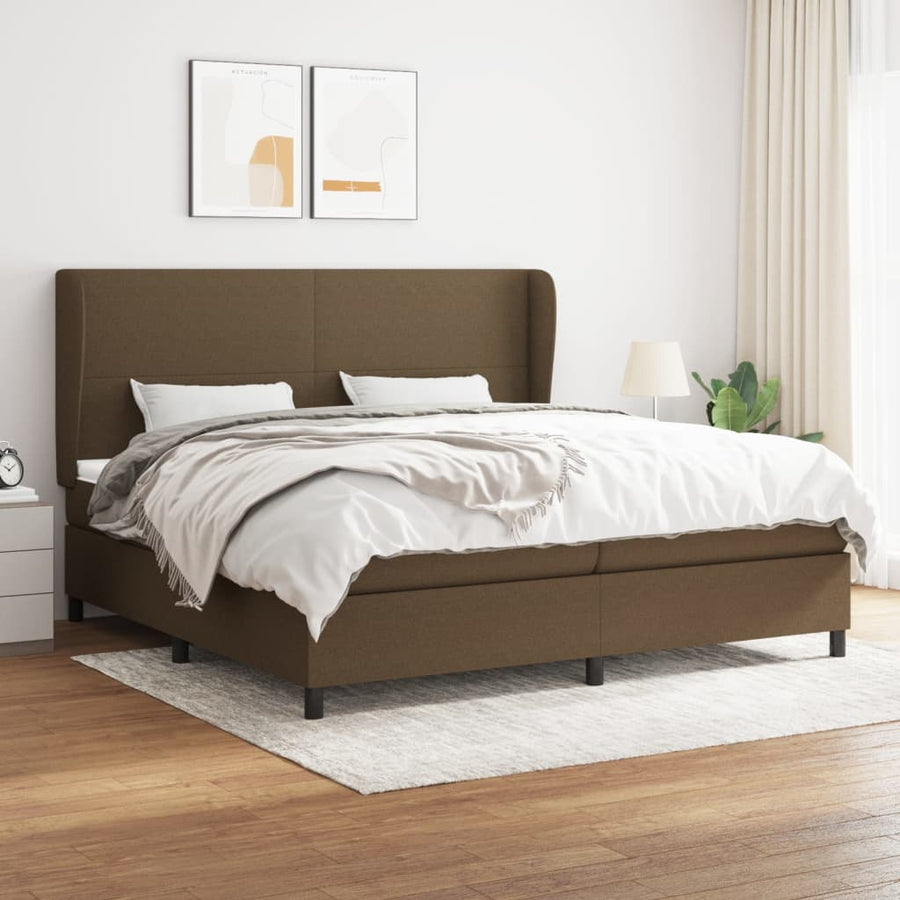 Boxspring Met Matras Stof Donkerbruin 200X200 Cm 200 x 200 cm Effen ontwerp