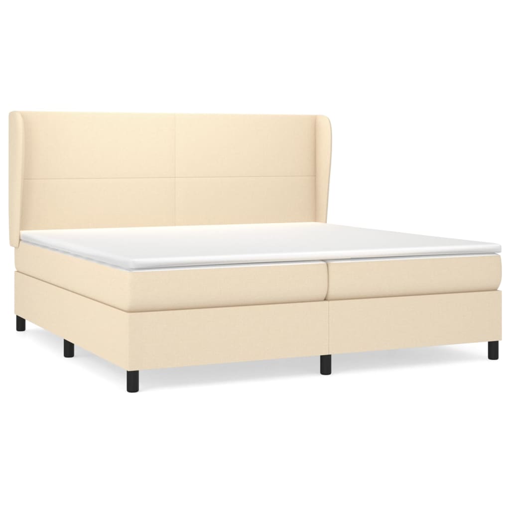 Boxspring Met Matras Stof Crèmekleurig 200X200 Cm Crème 200 x 200 cm Effen ontwerp