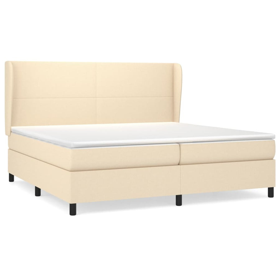 Boxspring Met Matras Stof Crèmekleurig 200X200 Cm Crème 200 x 200 cm Effen ontwerp