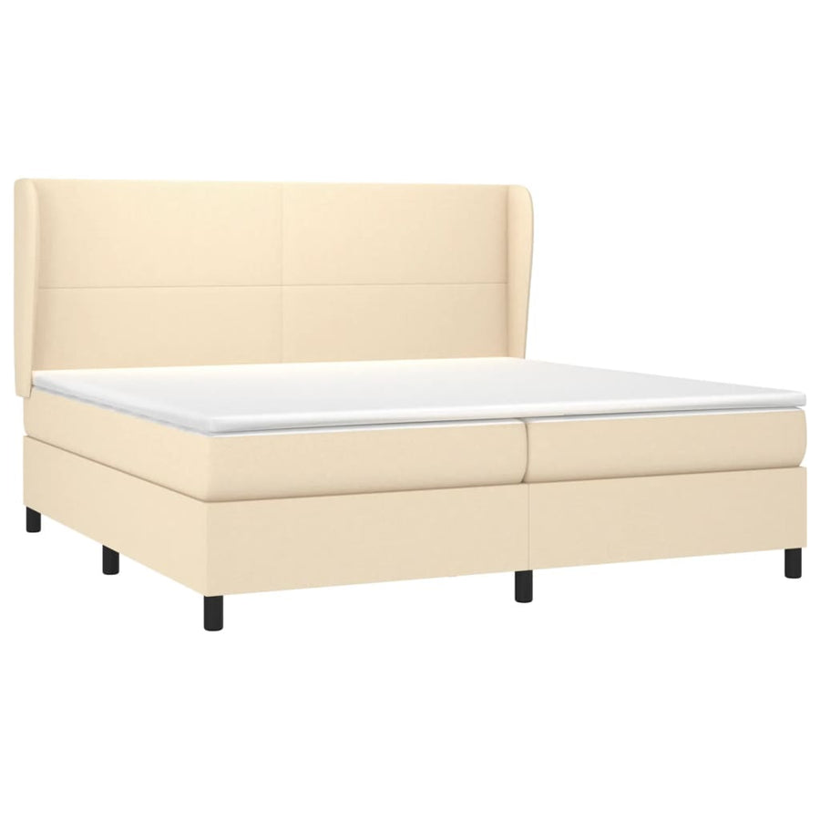 Boxspring Met Matras Stof Crèmekleurig 200X200 Cm Crème 200 x 200 cm Effen ontwerp