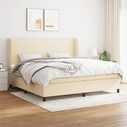 Boxspring Met Matras Stof Crèmekleurig 200X200 Cm Crème 200 x 200 cm Effen ontwerp