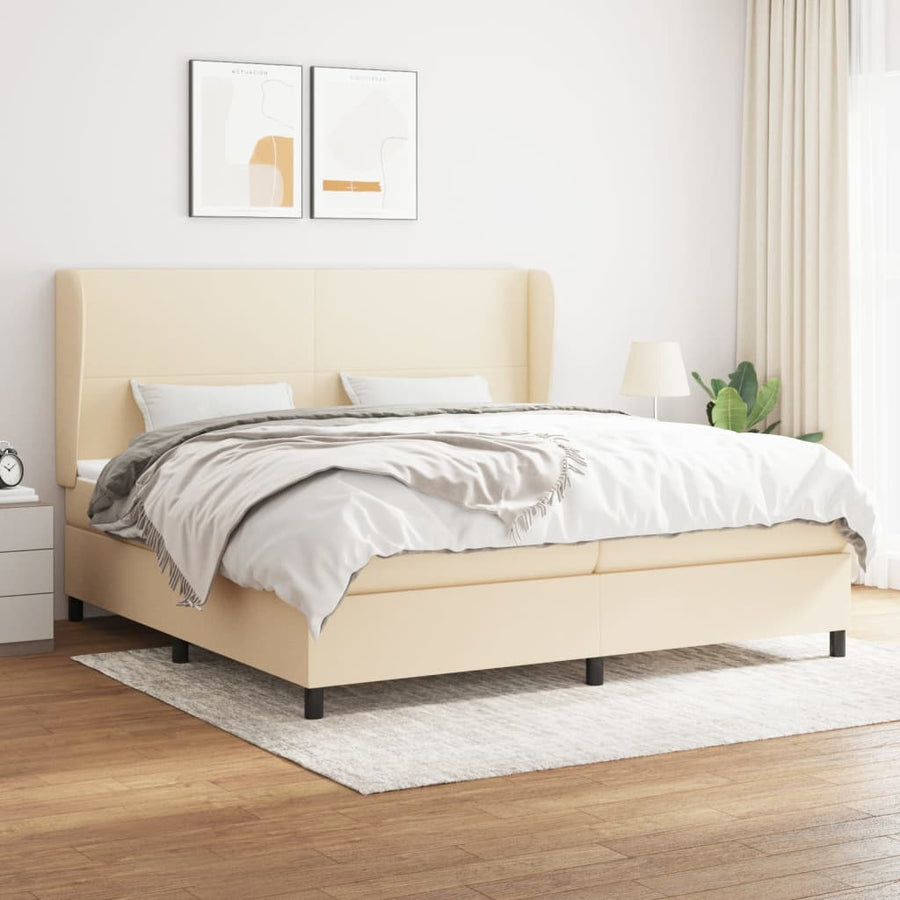 Boxspring Met Matras Stof Crèmekleurig 200X200 Cm Crème 200 x 200 cm Effen ontwerp