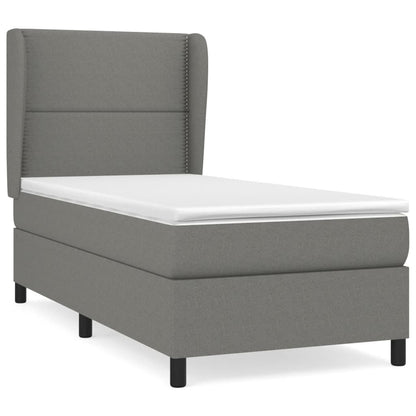 Boxspring Met Matras Stof Donkergrijs 90 x 190 cm Effen met spijkers