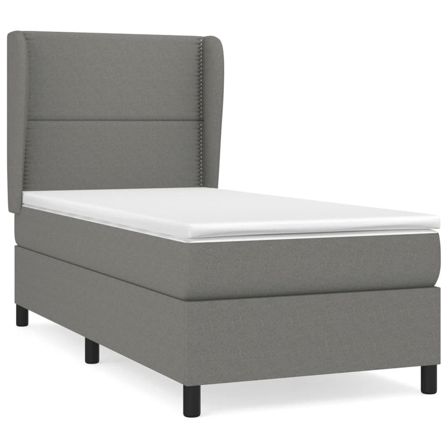 Boxspring Met Matras Stof Donkergrijs 90 x 190 cm Effen met spijkers