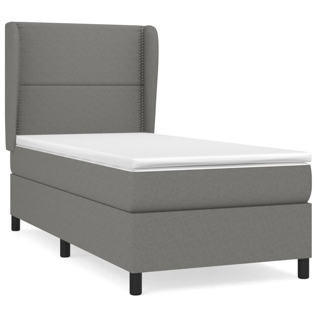 Boxspring Met Matras Stof Donkergrijs 90 x 200 cm Effen met spijkers