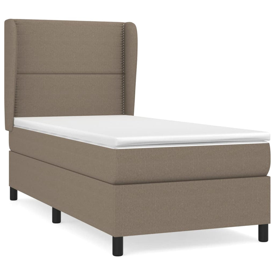 Boxspring met matras stof taupe 90x200 cm 90 x 200 cm Effen met spijkers
