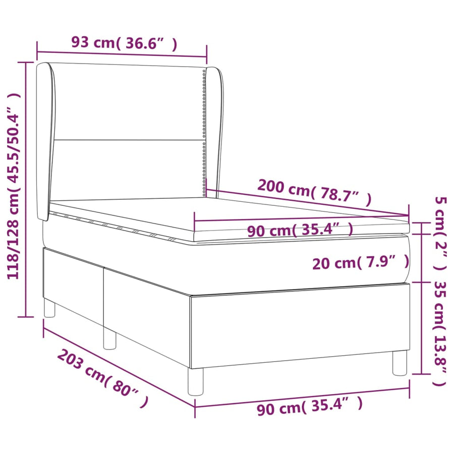 Boxspring met matras stof taupe 90x200 cm 90 x 200 cm Effen met spijkers
