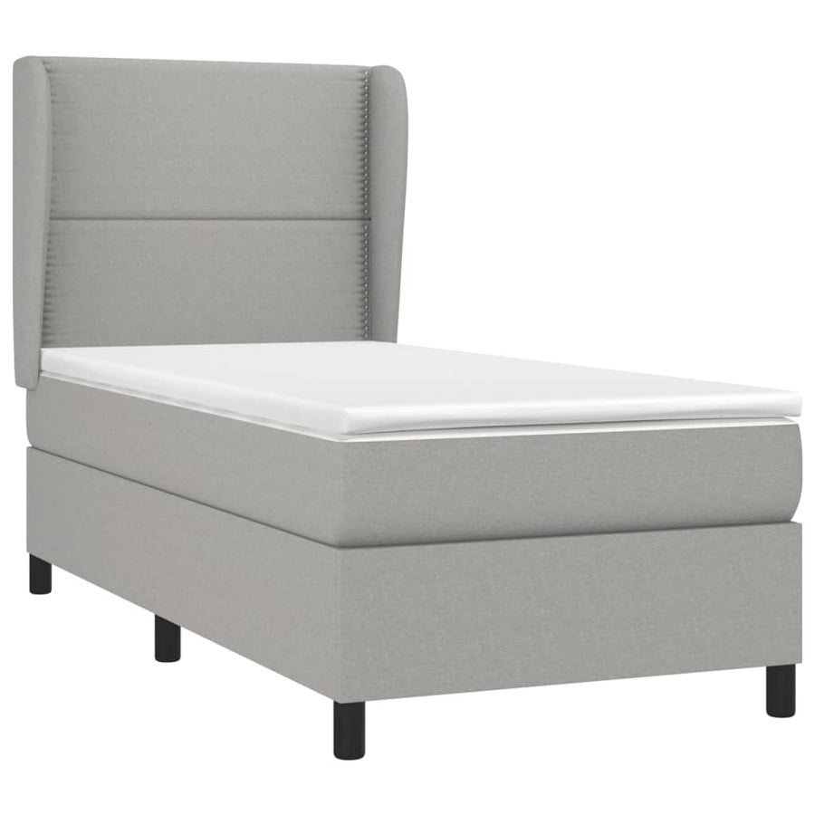 Boxspring Met Matras Stof Lichtgrijs 100 x 200 cm Effen met spijkers