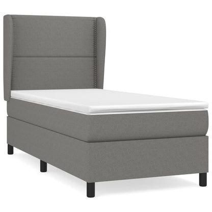 Boxspring Met Matras Stof Donkergrijs 100 x 200 cm Effen met spijkers