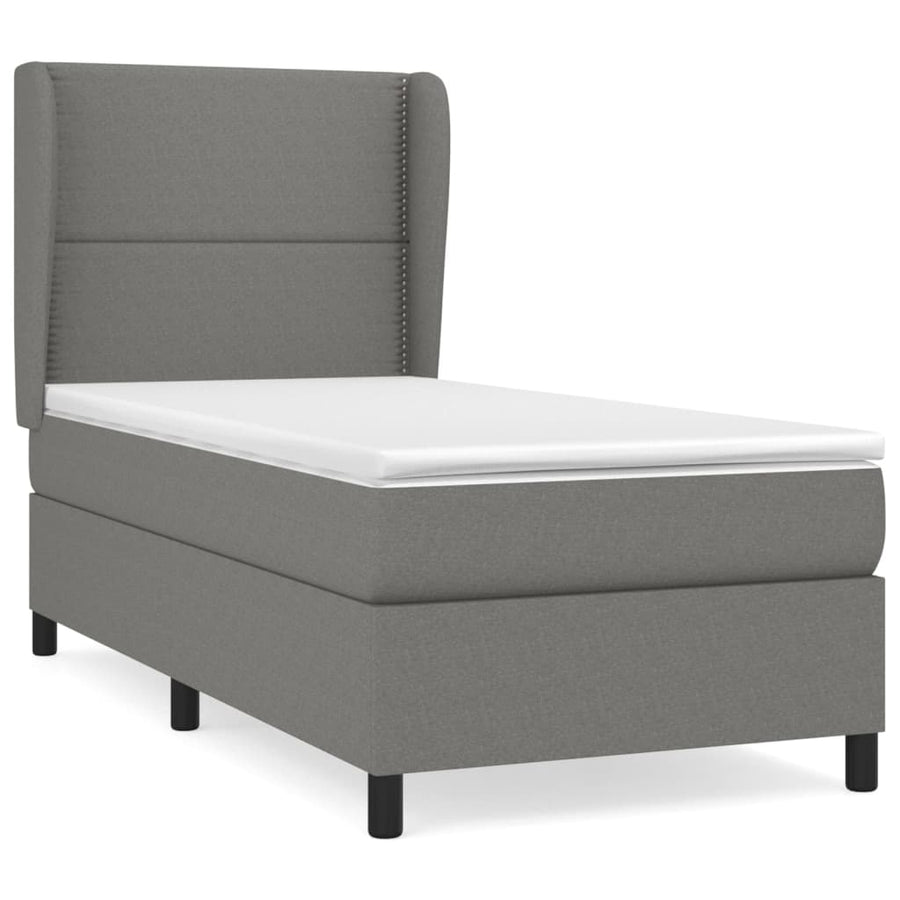Boxspring Met Matras Stof Donkergrijs 100 x 200 cm Effen met spijkers