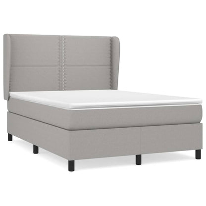 Boxspring Met Matras Stof Lichtgrijs 140 x 190 cm Effen met spijkers