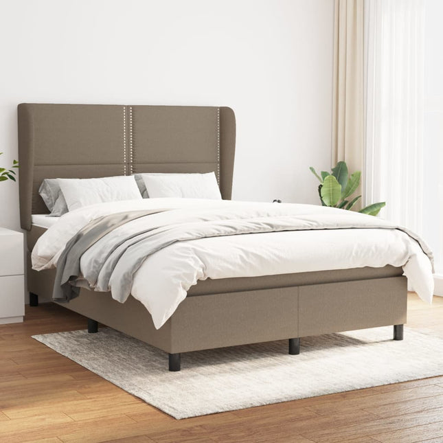 Boxspring met matras stof taupe 140x190 cm 140 x 190 cm Effen met spijkers