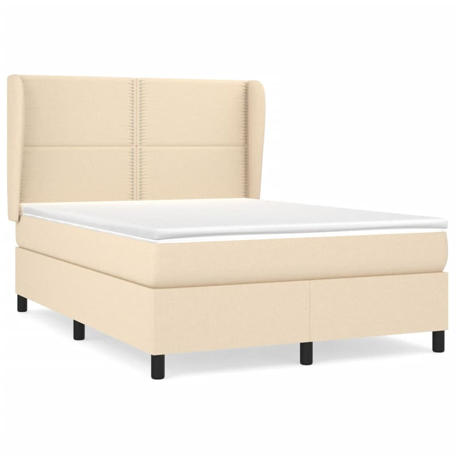 Boxspring met matras stof crèmekleurig 140x190 cm 140 x 190 cm Effen met spijkers