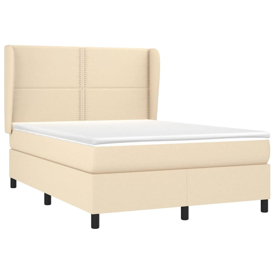 Boxspring met matras stof crèmekleurig 140x190 cm 140 x 190 cm Effen met spijkers