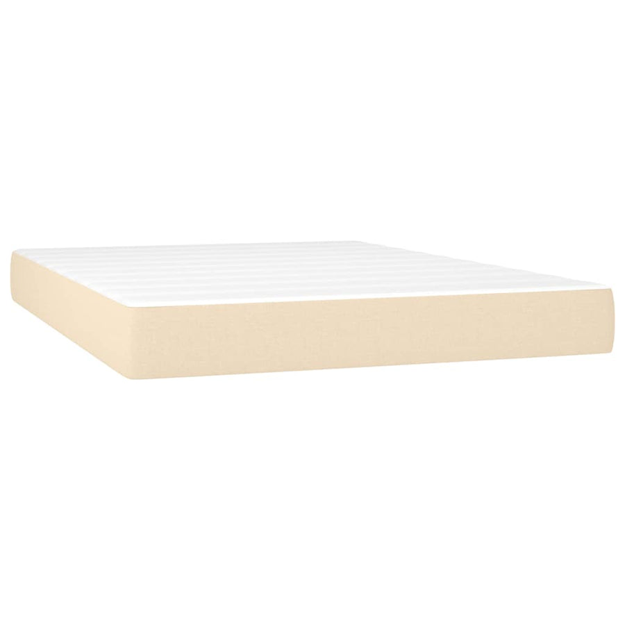 Boxspring met matras stof crèmekleurig 140x190 cm 140 x 190 cm Effen met spijkers