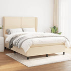 Boxspring met matras stof crèmekleurig 140x190 cm 140 x 190 cm Effen met spijkers