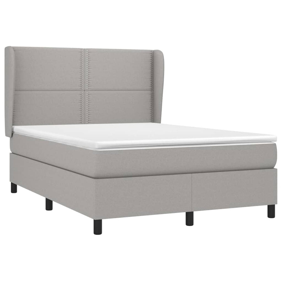 Boxspring Met Matras Stof Lichtgrijs 140 x 200 cm Effen met spijkers