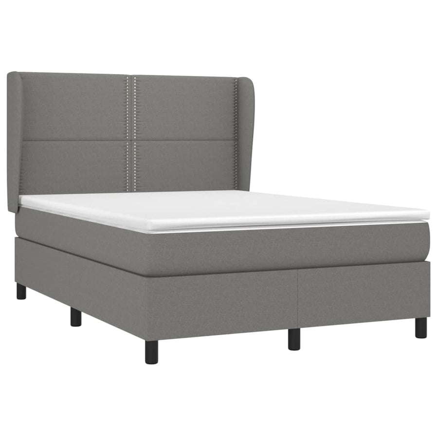 Boxspring Met Matras Stof Donkergrijs 140 x 200 cm Effen met spijkers