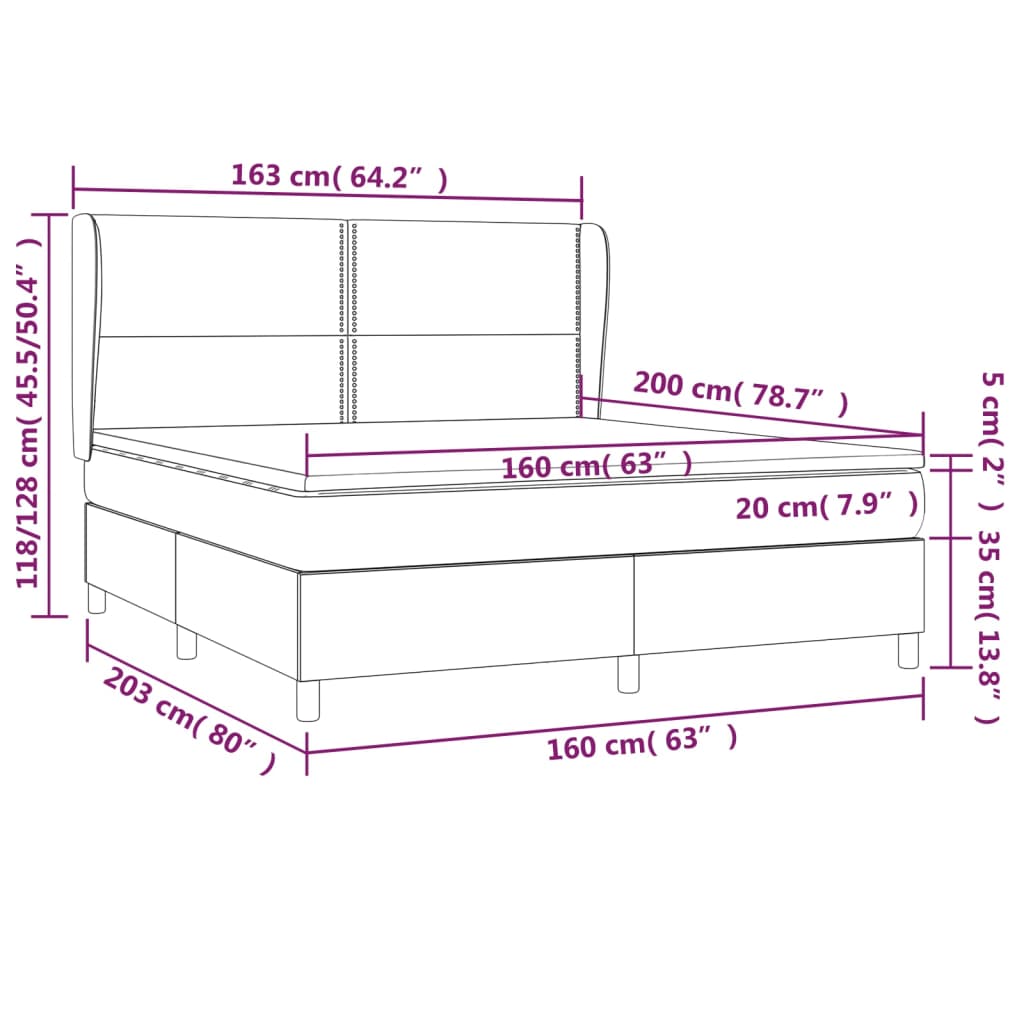 Boxspring Met Matras Stof Donkerbruin 160 x 200 cm Effen met spijkers