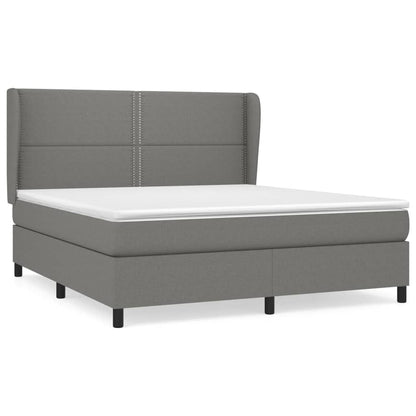 Boxspring Met Matras Stof Donkergrijs 180 x 200 cm Effen met spijkers