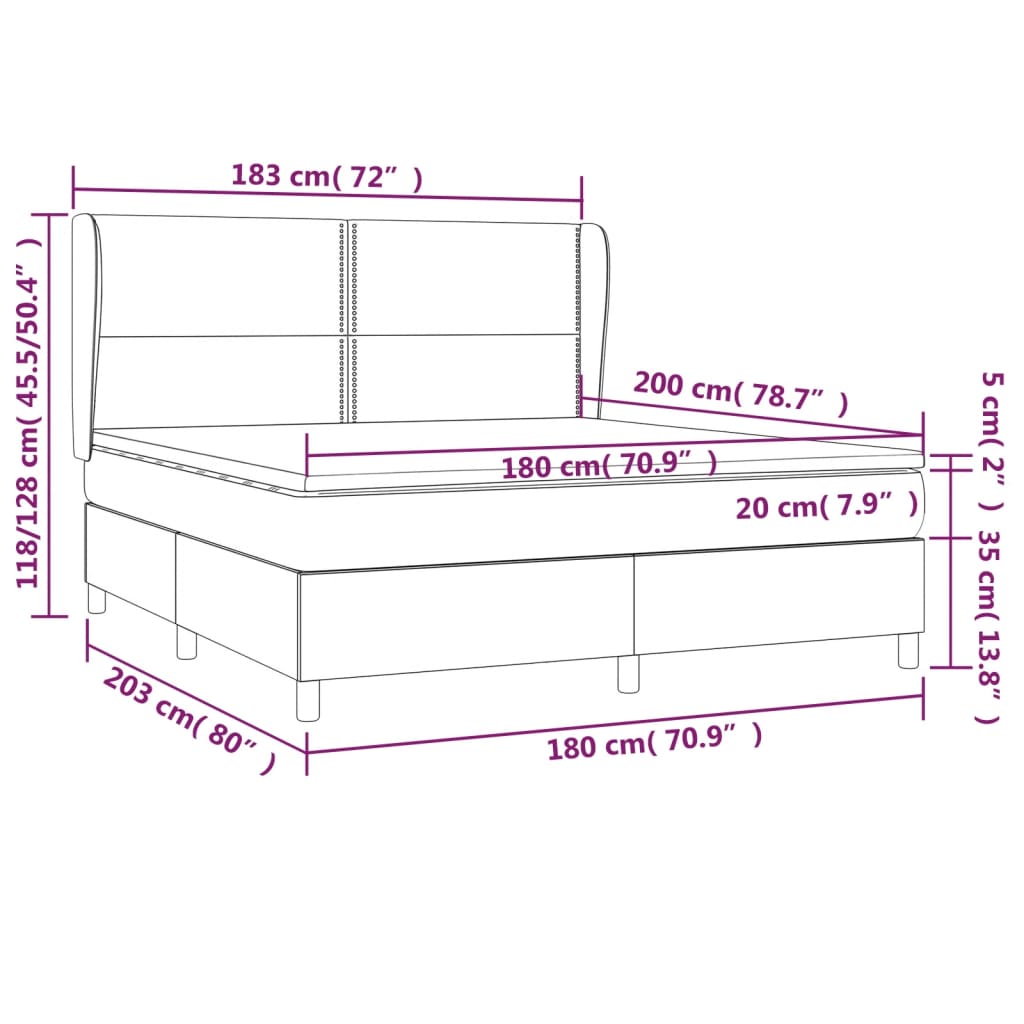 Boxspring Met Matras Stof Donkerbruin 180 x 200 cm Effen met spijkers