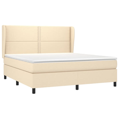 Boxspring Met Matras Stof Crèmekleurig 180X200 Cm 180 x 200 cm Effen met spijkers