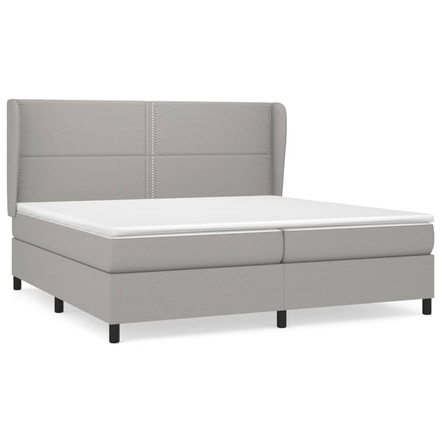 Boxspring Met Matras Stof Lichtgrijs 200 x 200 cm Effen met spijkers