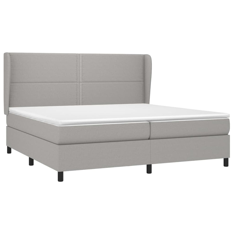 Boxspring Met Matras Stof Lichtgrijs 200 x 200 cm Effen met spijkers