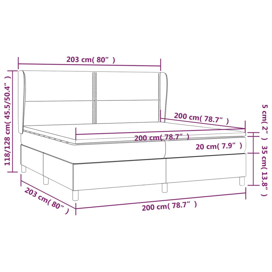 Boxspring Met Matras Stof Zwart 200 x 200 cm Effen met spijkers